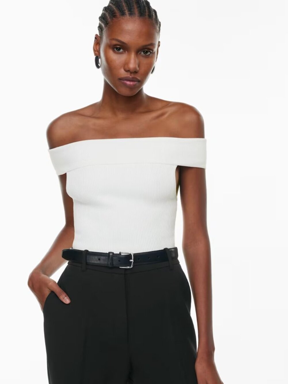 Aritzia White Sculpt Knit Off-Shoulder Top Size XS
